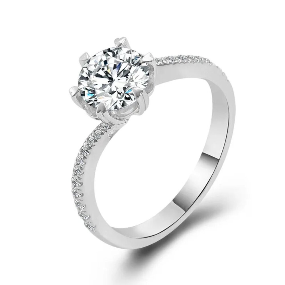 💍MOISSANITE SILVER ROUND TWISTED BIG FLOWER SOLITAIRE ENGAGEMENT RING, K758 - Picture 9 of 11